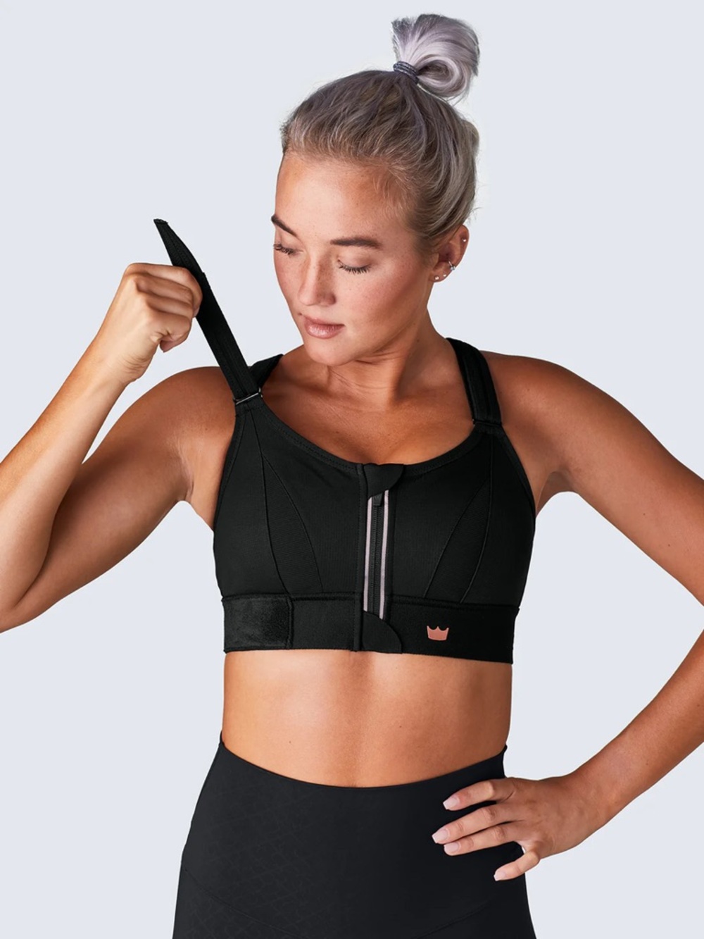 SHEFIT Ultimate Black Front-Zip High-Support Sports Bra with Dual Straps
